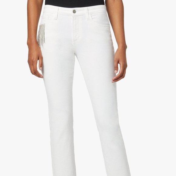 78% OFF NWT Joe's Jeans Crystal Fringe Accents Mid-Rise Fringe Hem 24 White - Picture 4 of 9